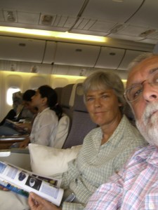 Waiting for my first gin and tonic, on an Emirates flight from BHX to Dubai (DXB)