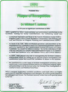 Plaque of Recognition from IRRI on my retirement in 2010