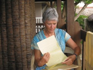 Steph checking her records after another successful snorkel