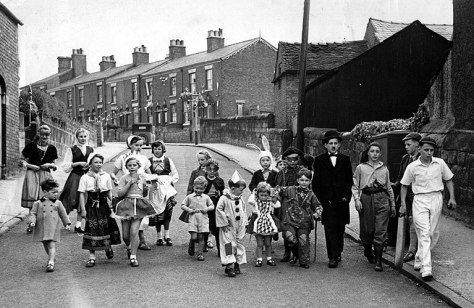 Coronation Day, 2 June 1953; at the bottom of Howey Lane.  Back Row L → R : Margaret Jackson; Jennifer Duncalfe; Josie Moulton; Meg Moulton; Susan Carter; Ed Jackson; Richard Barzdo; NK: Peter Duncalfe; NK; George Foster; David Hurst; Stephen Carter; Martin Jackson. Front Row L → R : NK; Carol Brennan; NK: Alan Brennan: Robert Barzdo; NK; Mike Jackson.